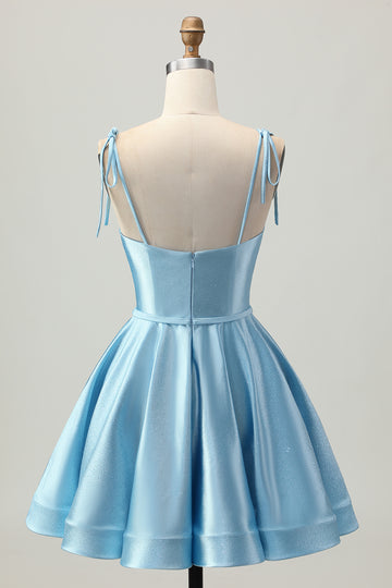 Cute Satin A Line Blue Homecoming Dress